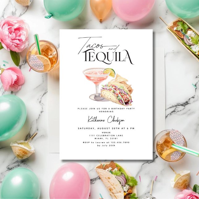 Tacos Et Tequila Margarita Invitation Anniversaire (Tacos And Tequila Margarita Birthday Invitation)