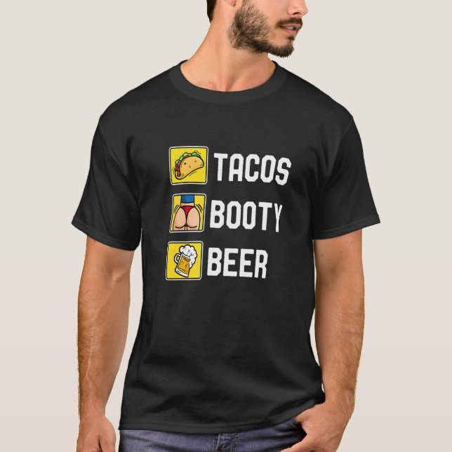Tacos Hintern und Bier Uni Fiesta Cinco de Mayo T-Shirt (Vorderseite)