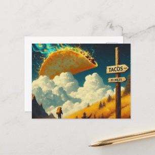 Tacos in 25 Meilen Hiker mit Riesentako im Himmel Postkarte