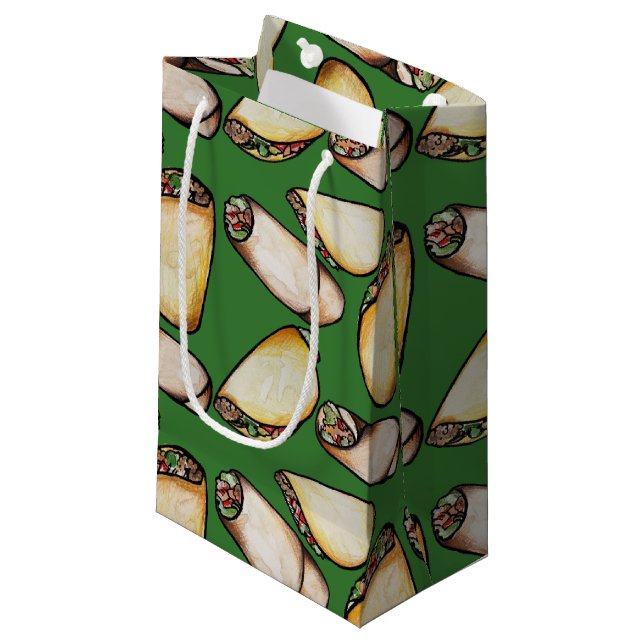 Tacos-Muster und Burritos Kleine Geschenktüte (Vorderseite Schrägansicht)