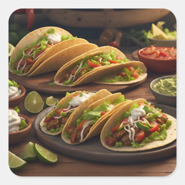 Tacos Quadratischer Aufkleber (Vorderseite)