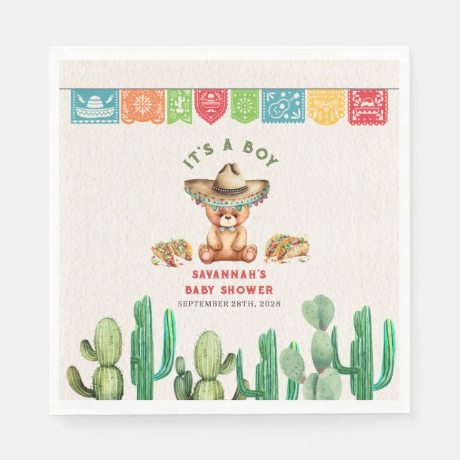 Tacos & Teddy Bears Cactus Boy Baby Shower Fiesta Serviette (Vorderseite)