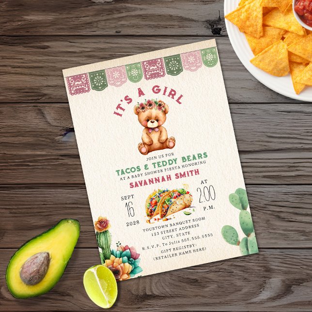 Tacos & Teddy Bears Girl Babydusche Fiesta Einladung (Von Creator hochgeladen)