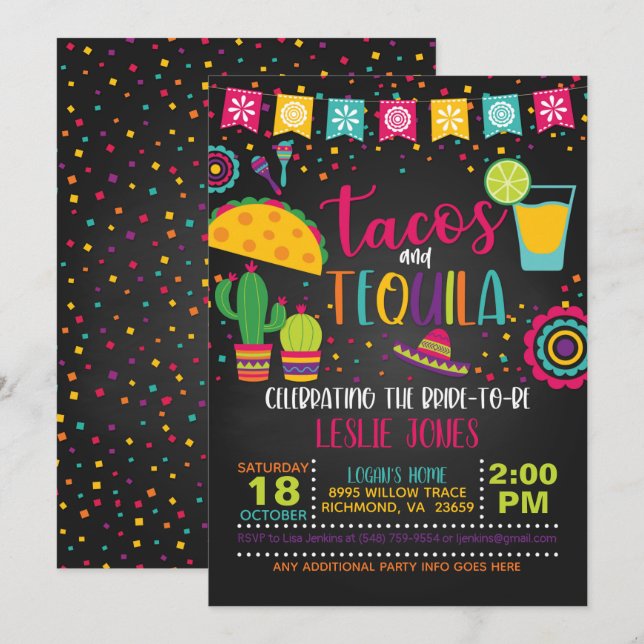 Tacos & Tequila Invitation à la douche nuptiale -  (Devant / Derrière)
