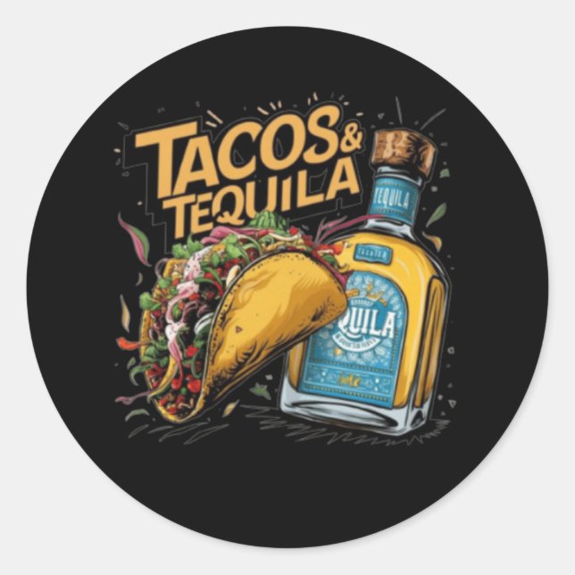 Tacos & Tequila Runder Aufkleber (Vorderseite)