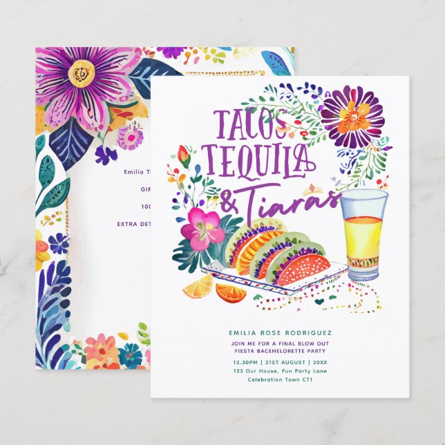 Tacos Tequila Tiaras Letzte Fiesta Bachelorette (Vorne/Hinten)
