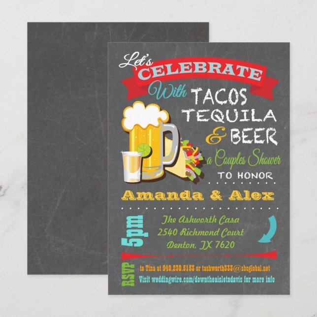 Tacos, Tequila und Beer Fiesta Paare Dusche Einladung (Vorne/Hinten)