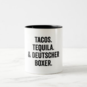 Tacos Tequila und Deutscher Boxer Funny Zweifarbige Tasse
