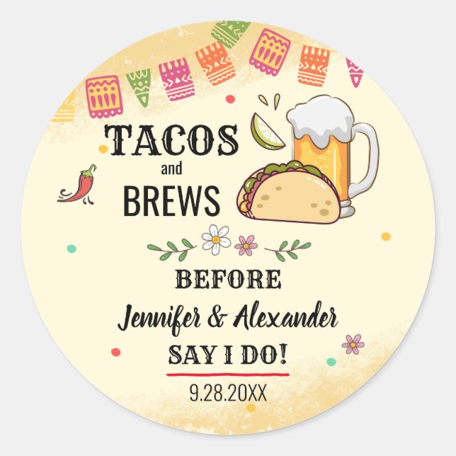 Tacos und Brews Paare Duschkleber Runder Aufkleber (Vorderseite)