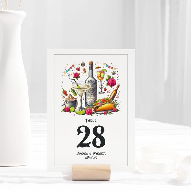 Tacos und Tequila Fiesta Wedding Tischnummer (Lively and Fun Tacos and Tequila Fiesta Wedding Table Number)