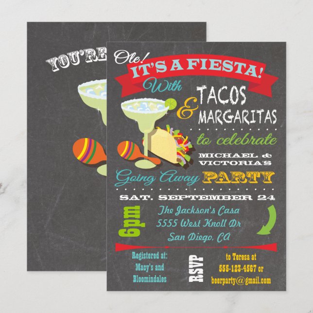 Tacos und Tequila gehen weg Party Einladung (Vorne/Hinten)