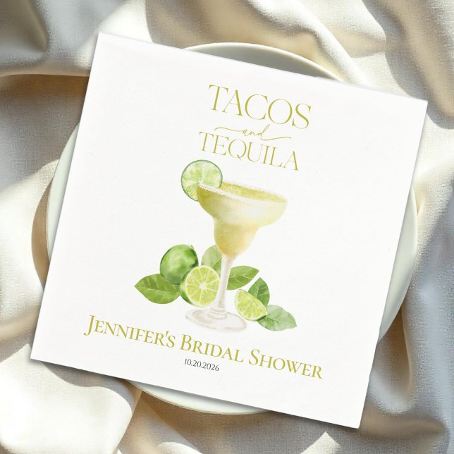 Tacos und Tequila | Lemon Watercolor Brautparty Serviette (Von Creator hochgeladen)