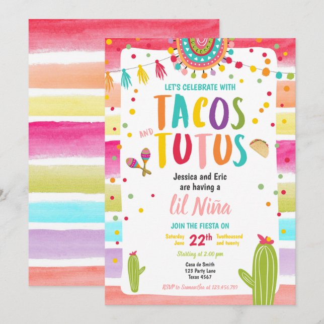 Tacos und Tutus Mexican Fiesta Couples Babydusche Einladung (Vorne/Hinten)