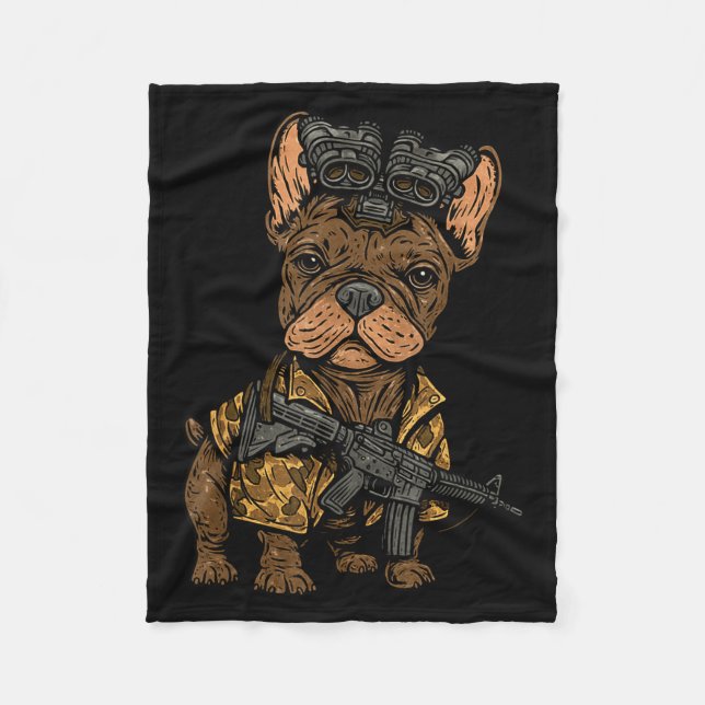 Tactical Frenchie Funny Dog Bulldog With Nvg Meme  Fleecedecke (Vorderseite)