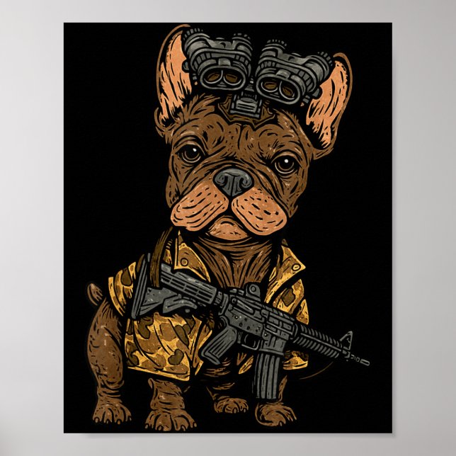 Tactical Frenchie Funny Dog Bulldog With Nvg Meme  Poster (Vorne)