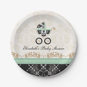 Tadellose Golddamast-Wagen-Babyparty Pappteller