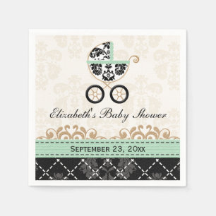 Tadellose Golddamast-Wagen-Babyparty Serviette