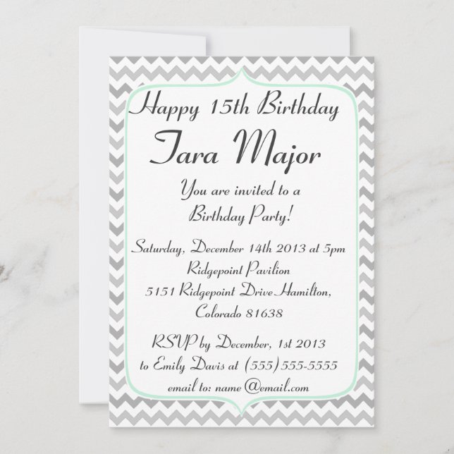 Tadellose grüne und graue Zickzack Einladung (Vorderseite)