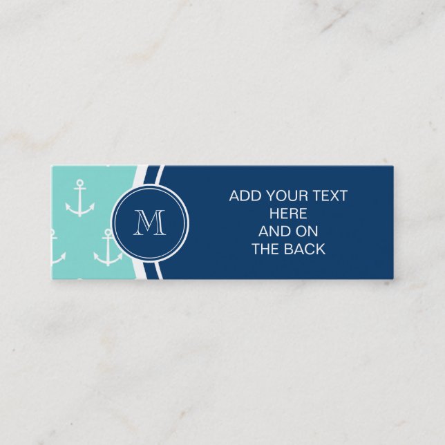 Tadellose grüne weiße Anker, Marine-Blau-Monogramm Mini Visitenkarte (Vorderseite)