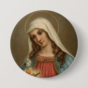 Tadellose Herz-Jungfrau Mary großes 3" Knopf Button