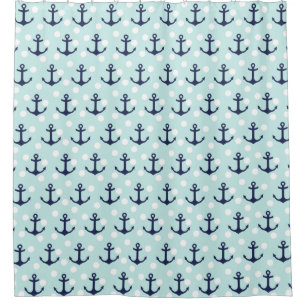 Tadellose nautischTupfen und Marine-Blau-Anker Duschvorhang