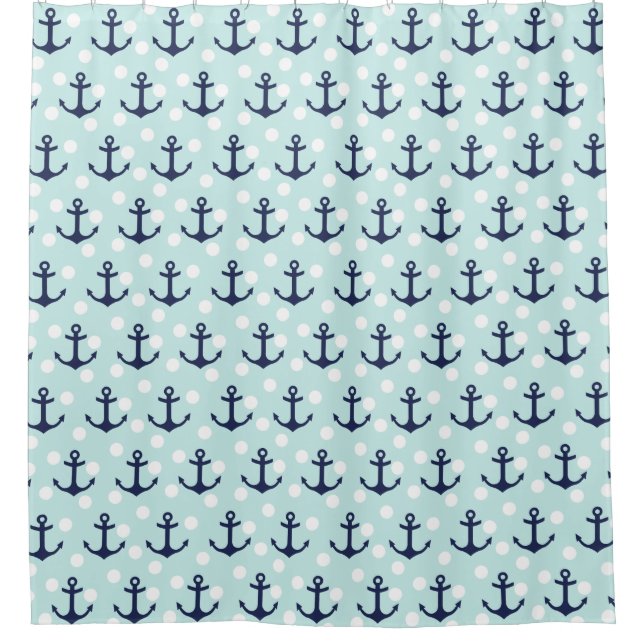 Tadellose nautischTupfen und Marine-Blau-Anker Duschvorhang (Vorderseite)