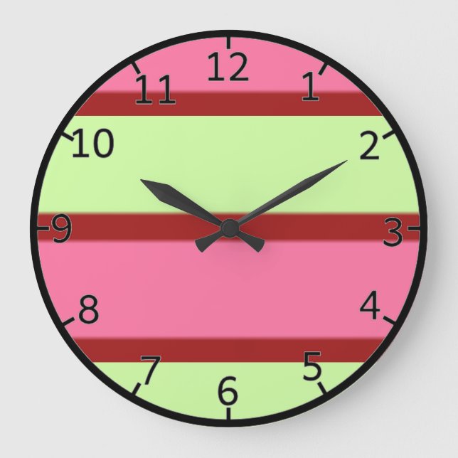 Tadellose und rosa Streifen Große Wanduhr (Vorderseite)