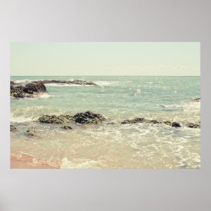 Tadelloser grüner Ozean-Pastellstrand-Fotografie Poster