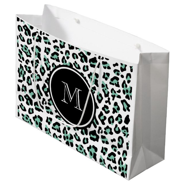 Tadelloser grüner schwarzer Leopard-Tierdruck mit Große Geschenktüte (Vorderseite Schrägansicht)