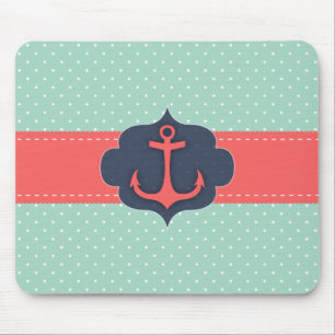 Tadelloser grüner Tupfen-korallenroter rosa Anker Mousepad