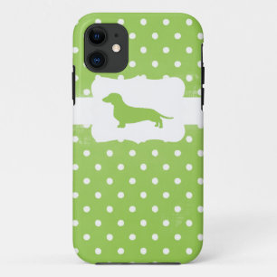 Tadelloser grüner Tupfen w/Dachshund iPhone 11 Hülle