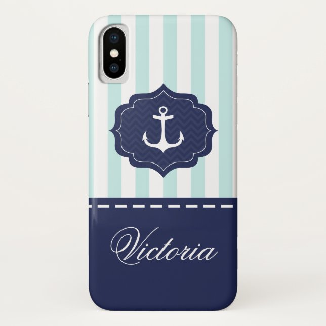 Tadelloser Marine-Blau-Anker-nautischindividueller Case-Mate iPhone Hülle (Rückseite)