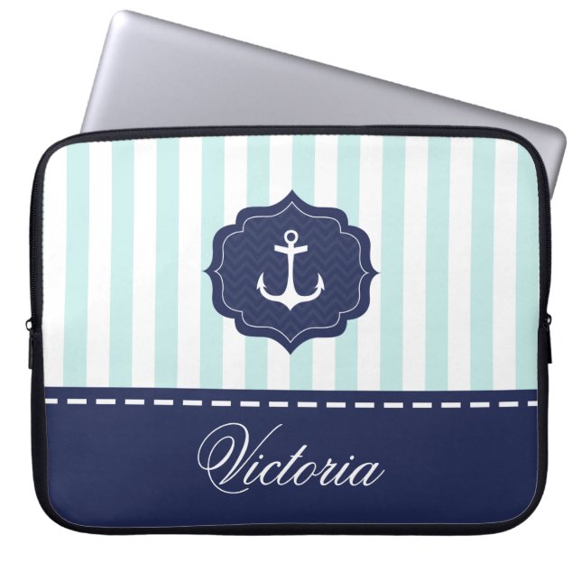 Tadelloser Marine-Blau-Anker-nautischindividueller Laptopschutzhülle (Vorderseite)