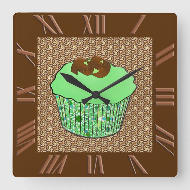 Tadelloser mattierter Schokoladen-kleiner Kuchen, Quadratische Wanduhr (Vorderseite)