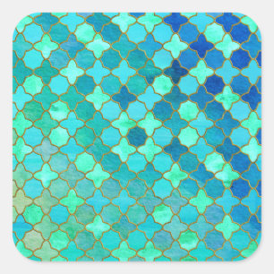 Tadelloses Aqua-aquamarines Goldorientalisches Quadratischer Aufkleber