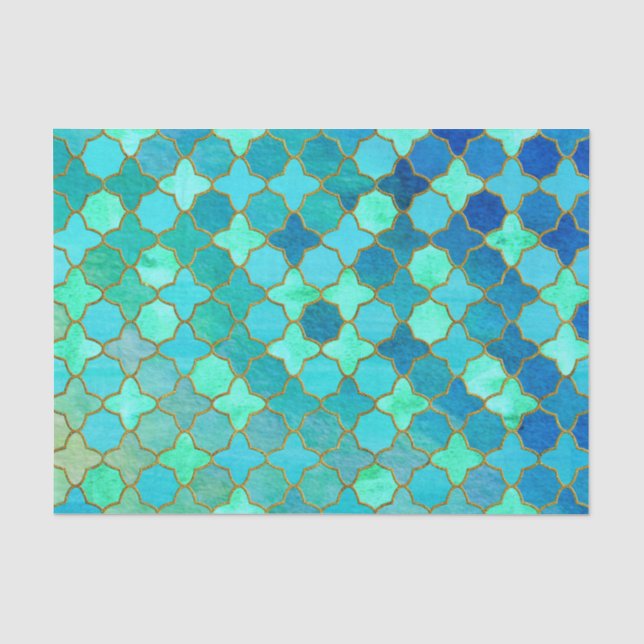 Tadelloses Aqua-aquamarines Goldorientalisches Seidenpapier (Vorderseite)