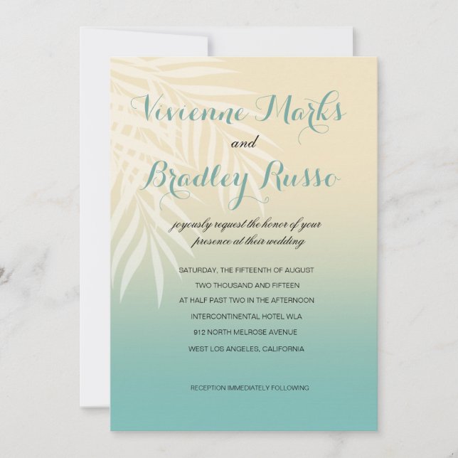 Tadelloses Blau der Sommer-Brisen-Strand-Hochzeit Einladung (Vorderseite)