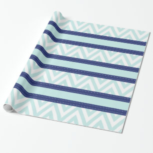 Tadelloses Blau-u. Marine-Streifen-Zickzack Muster Geschenkpapier