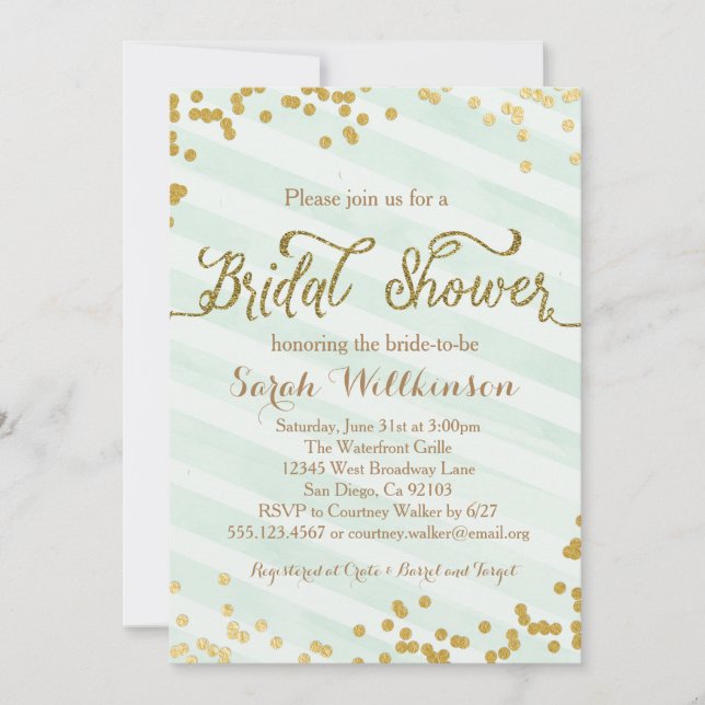 Tadelloses Grün u. GoldWedding Brautpartyeinladung Einladung (Vorderseite)