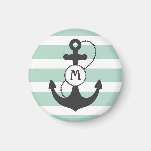 Tadelloses grünes Anker-nautischmonogramm Magnet