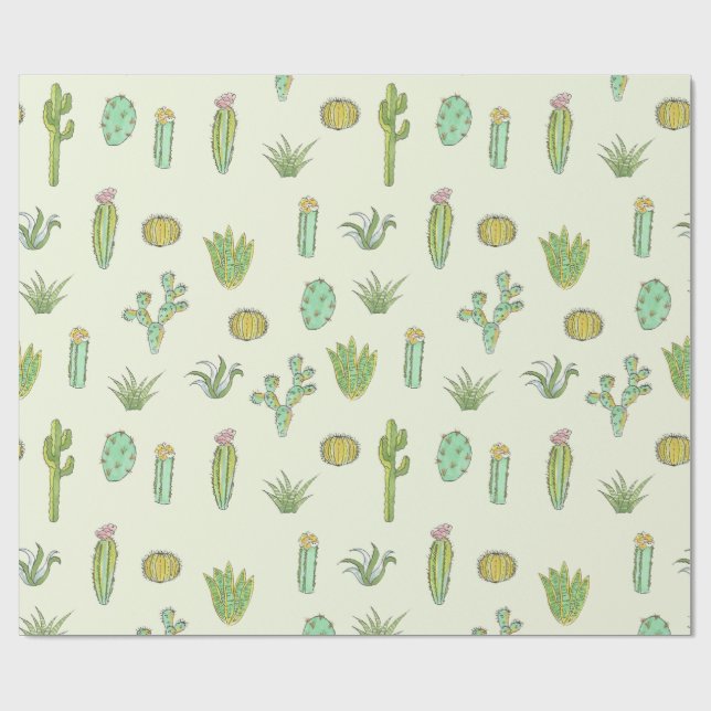 Tadelloses grünes Kaktus-Druck-Packpapier Geschenkpapier (Flach)
