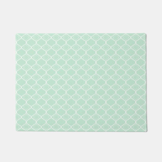 Tadelloses grünes Quatrefoil geometrisches Muster Fußmatte (Vorderseite)