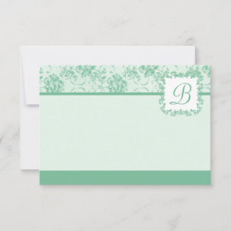 Tadelloses grünes Rosen-Damast-Monogramm-flache Einladung
