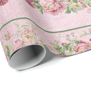 Tadelloses grünes Rosen-Mit Blumenrosa-perliger Geschenkpapier