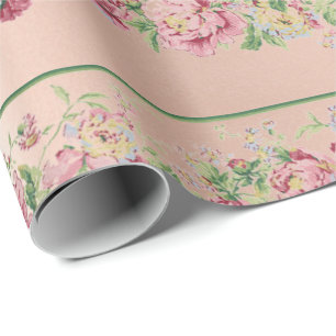 Tadelloses grünes Rosen-Mit Blumenrosa-perliges Geschenkpapier