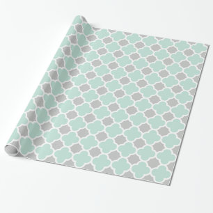 Tadelloses grünes weißes graues Quatrefoil Muste Geschenkpapier