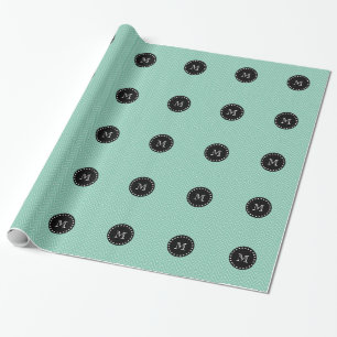 Tadelloses grünes Zickzack schwarzes Monogramm de Geschenkpapier