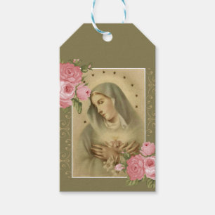 Tadelloses Herz von rosa Rosen Marys mit Blumen Geschenkanhänger