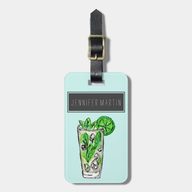 Tadelloses Mojito im Sommer-Aquarell-Cocktail Gepäckanhänger (Vorderseite vertikal)