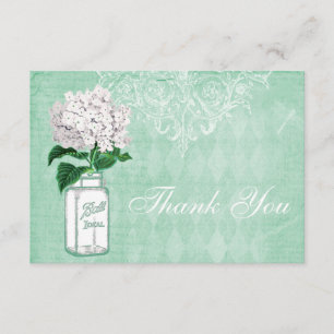 Tadelloses Shabby Chicglas u. Hydrangea danken Dankeskarte